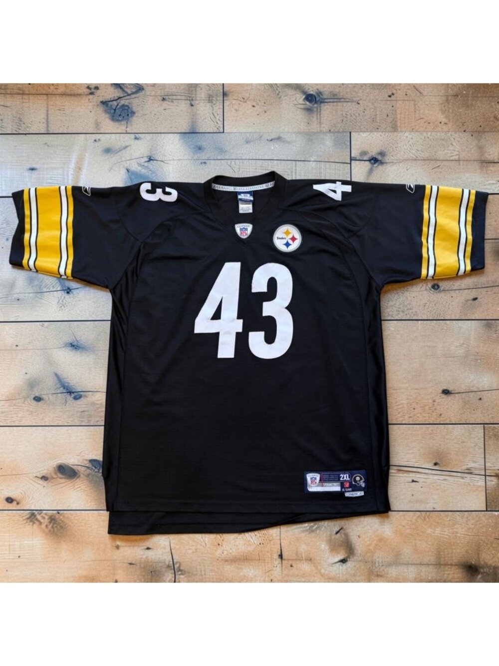 Reebok NFL Pittsburgh Steelers Troy Polamalu #43 Authentic Jersey 2XL +2 Length